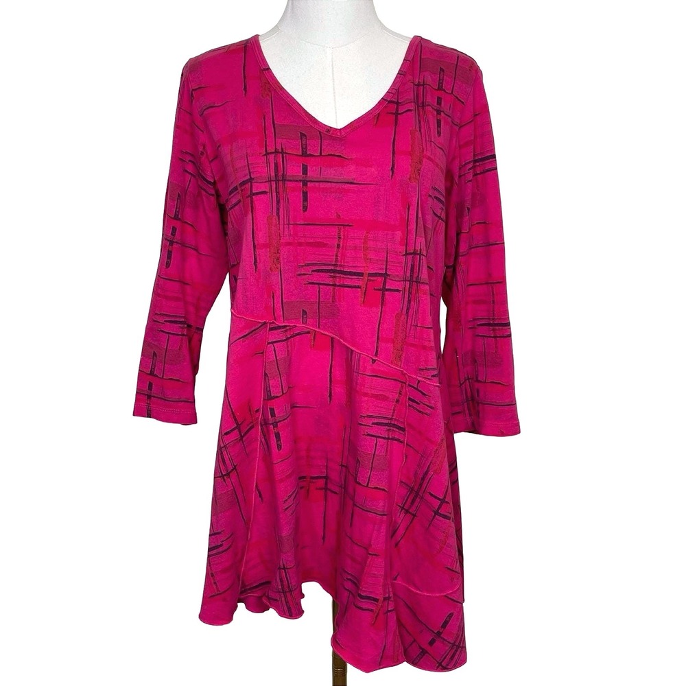CMC Color Me Cotton Tunic Top Women S Pink Abstract Asymmetrical USA Lagenlook